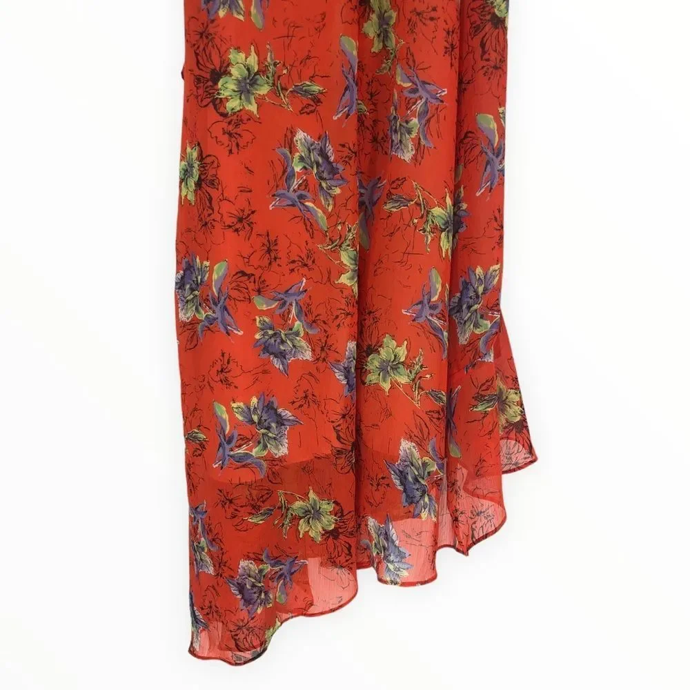 Adelyn Rae Orange Floral Off Shoulder Ruffle Asymmetrical Hem Dress size XS - Picture 9 of 13
